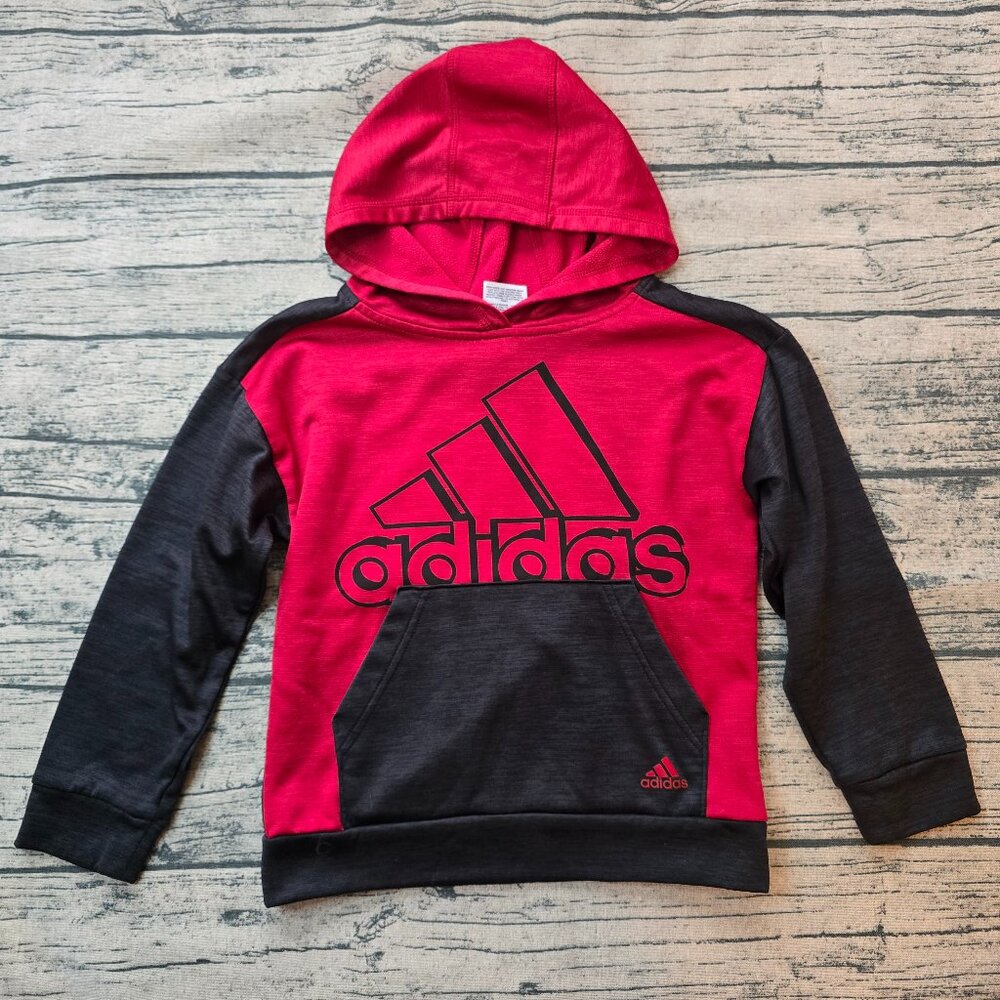 Adidas Size 6 Boys Red/Black Front Pocket Fleece Lined Athletic Hoodie